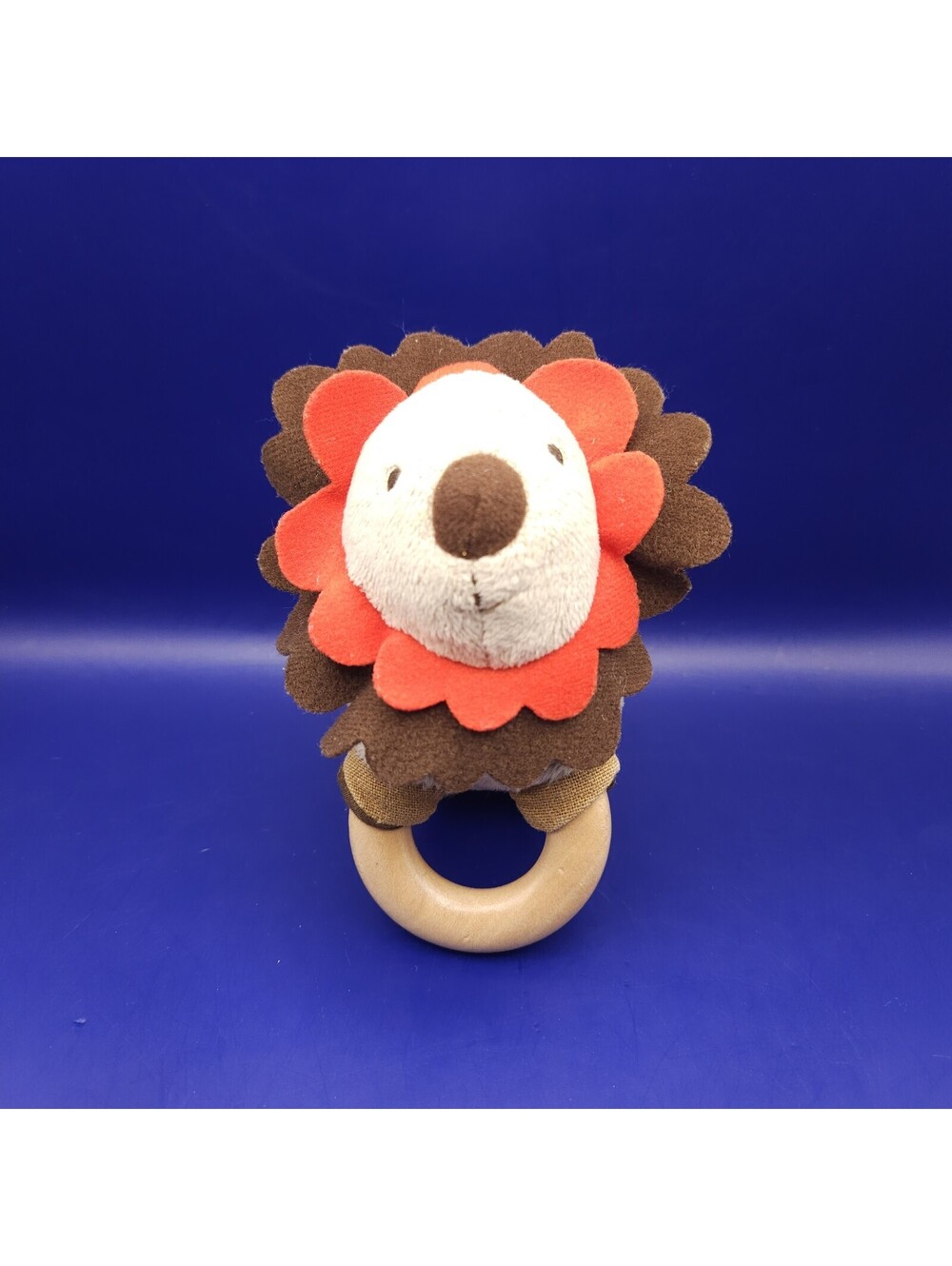 RARE Number 1 Lion Baby Rattle Plush Stuffed Animal Infant Toddler Toy Wood Ring